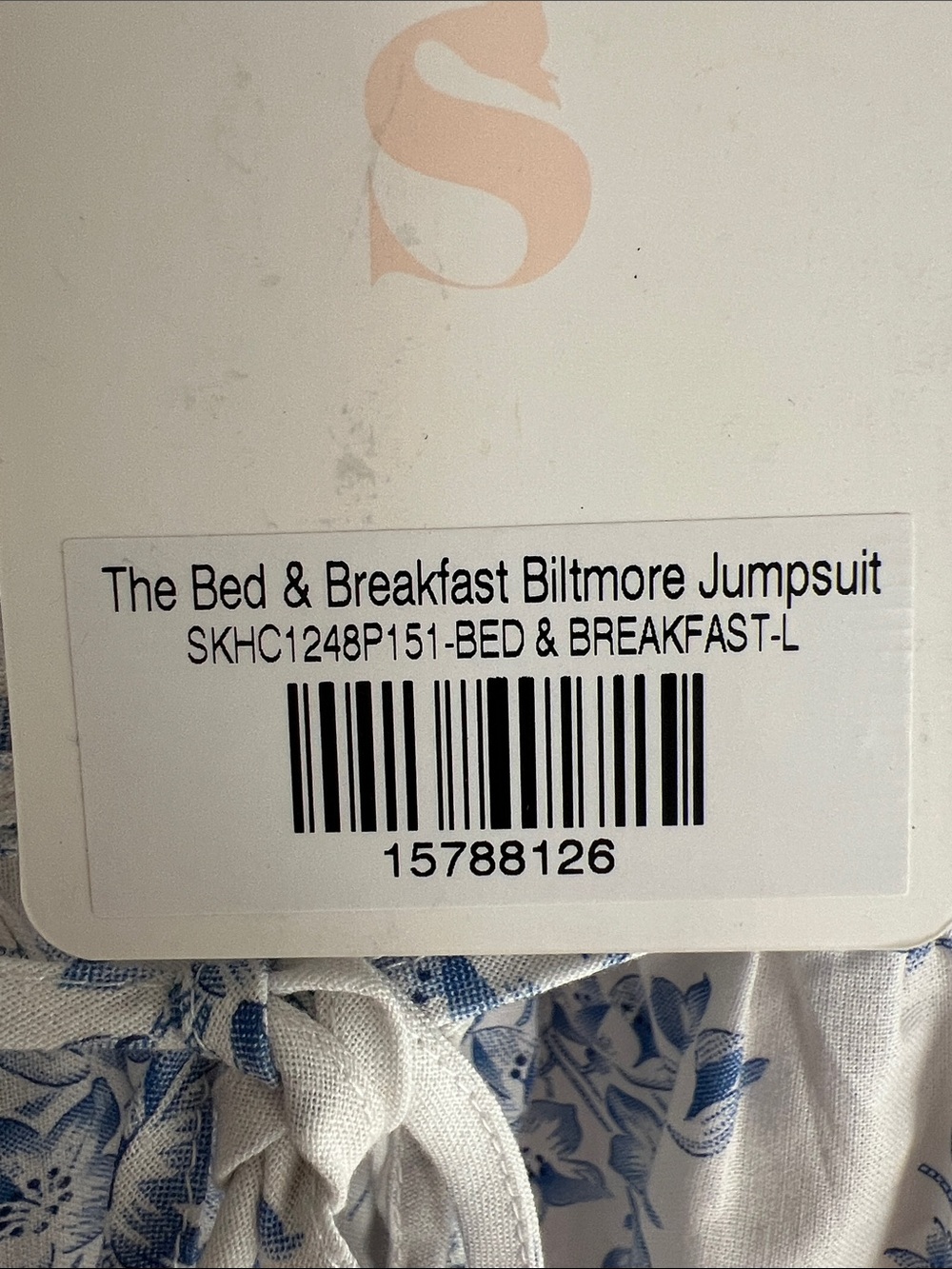 Selkie Bed & Breakfast Biltmore Jumpsuit with Blue Floral Print and Puff Sleeves - Picture 4 of 4